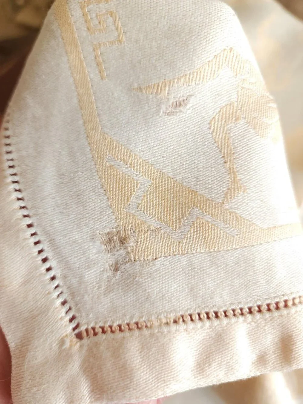 Vintage 1920s 1930s Luncheon Napkin, Damask in a Hellenic Greek Motif, 15